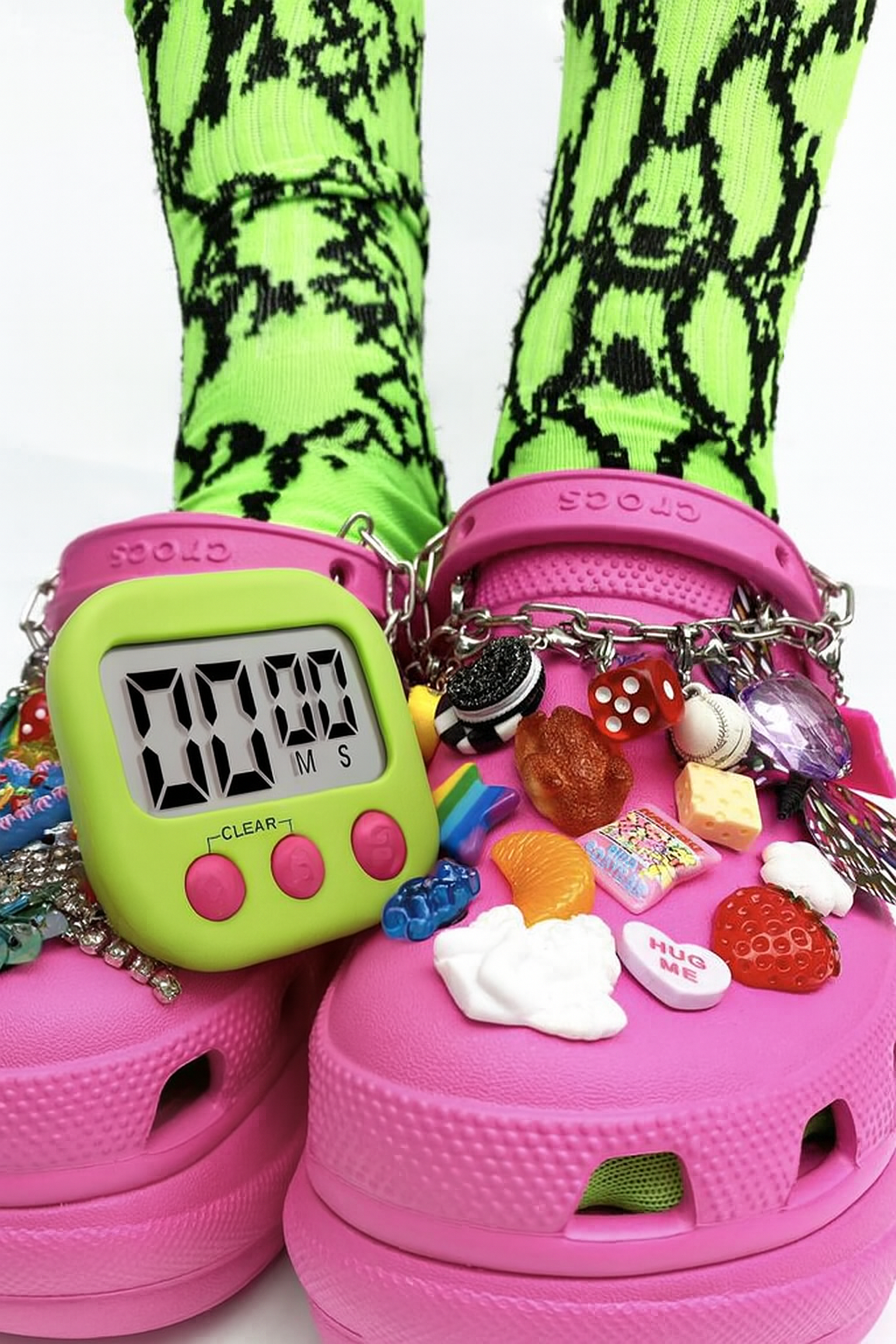 pins pour crocs chronomètre vert fluo