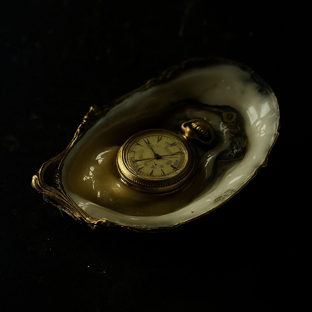 Montre Gousset en or dans une huitre.