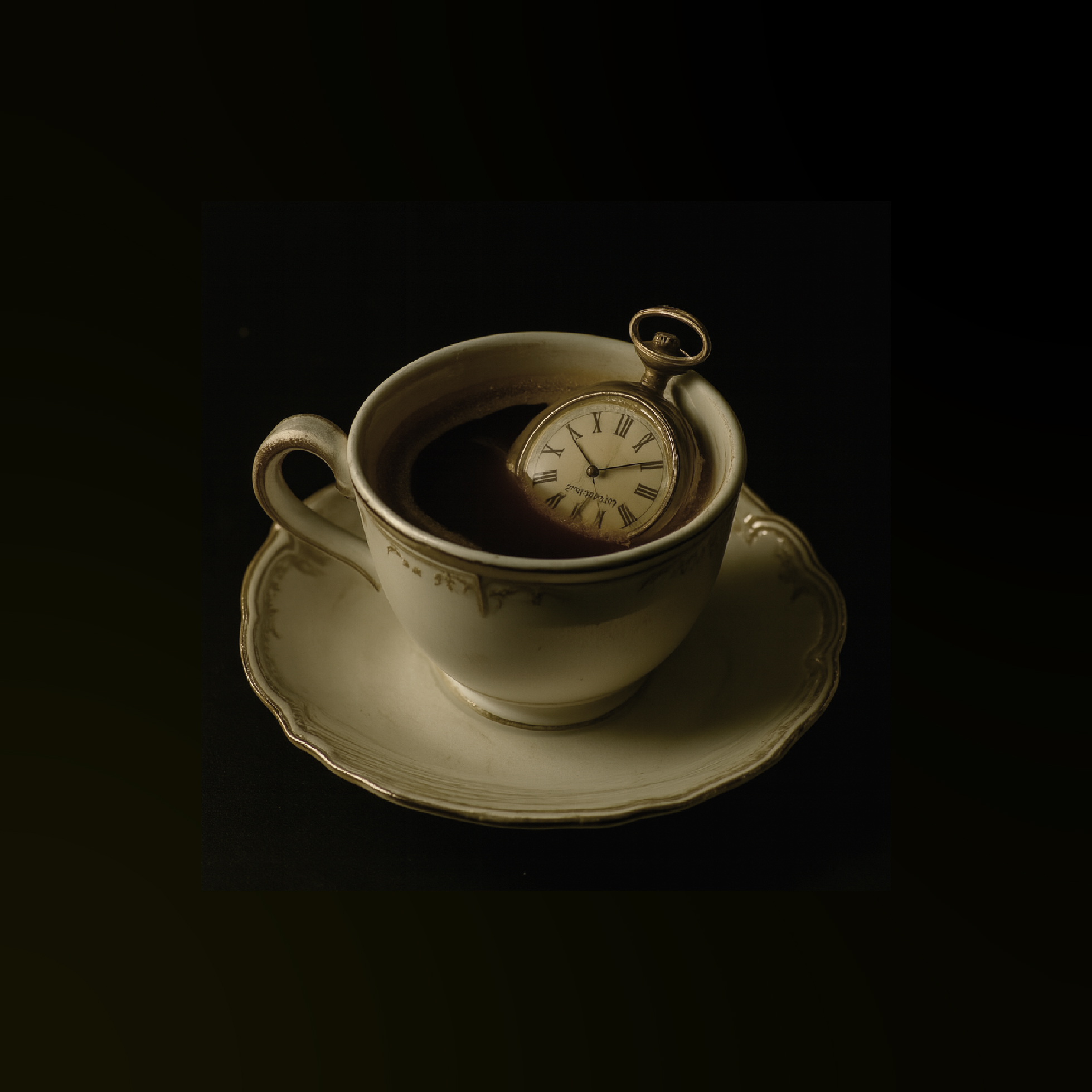 Gousset ancien en argent dans une tasse de café.