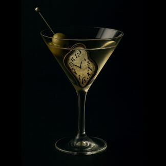 Verre de Martini avec une montre à Gousset à l'intérieur cadran façon Dali.